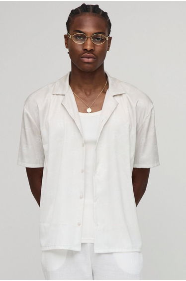 Oversized Monogram Print Satin Shirt
