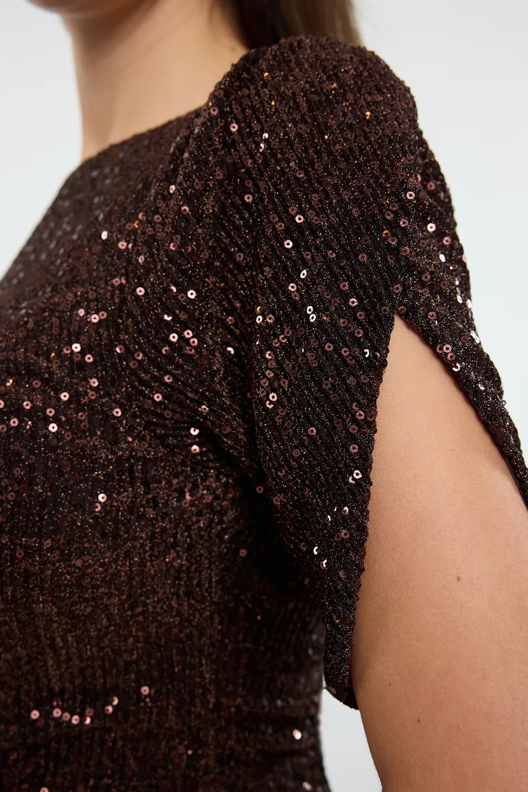 Brown Body-Styling Glittery Knitted Sequin Chic Evening Dress - 9