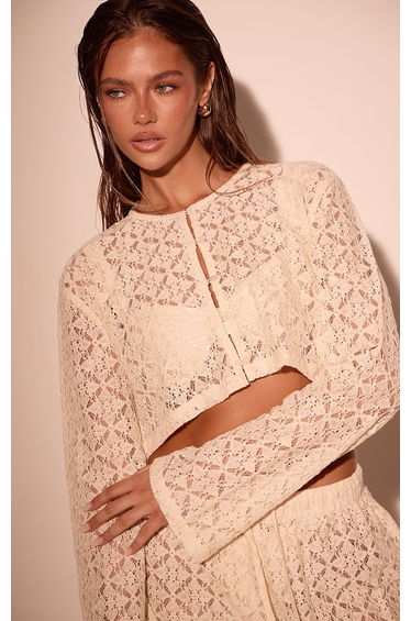 Lemon Lace Button Detail Crop Top Co-ord
