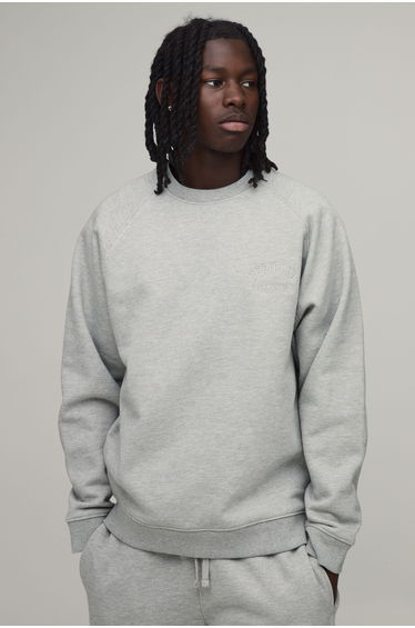 Heavyweight Oversized Raglan Sleeve Embroidered Sweatshirt - grey