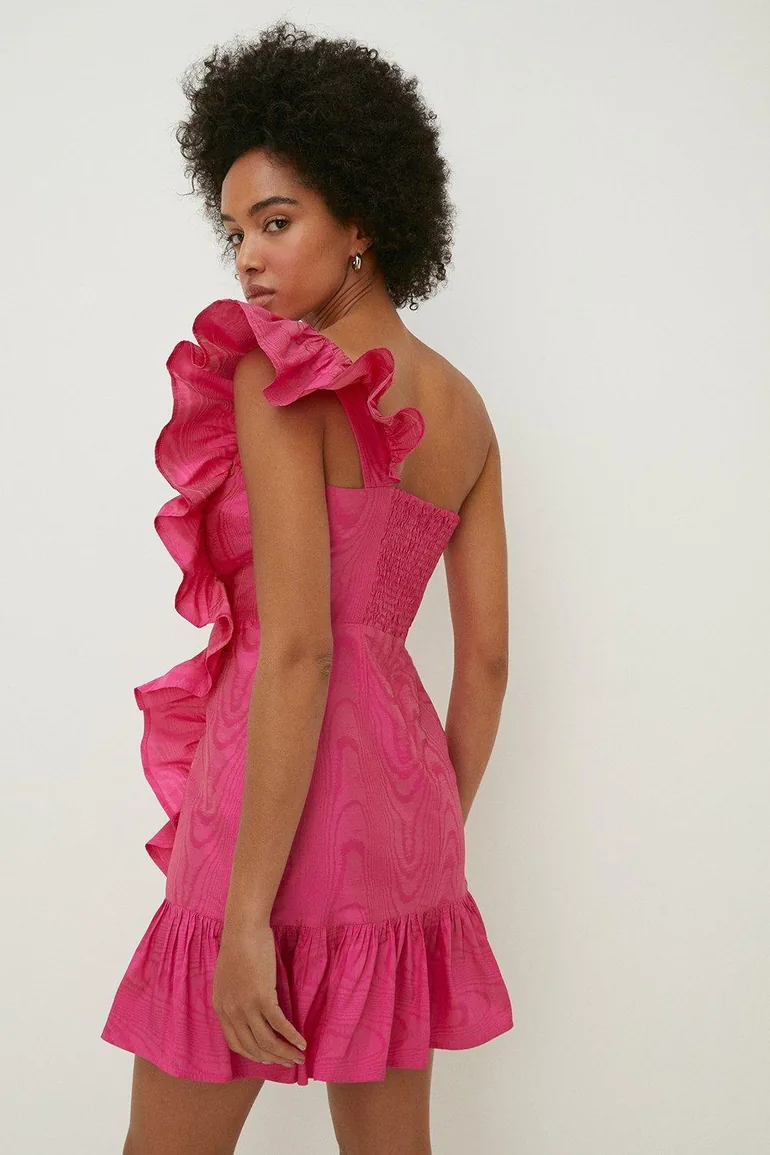 Petite One Shoulder Ruffle Taffeta Dress - 2