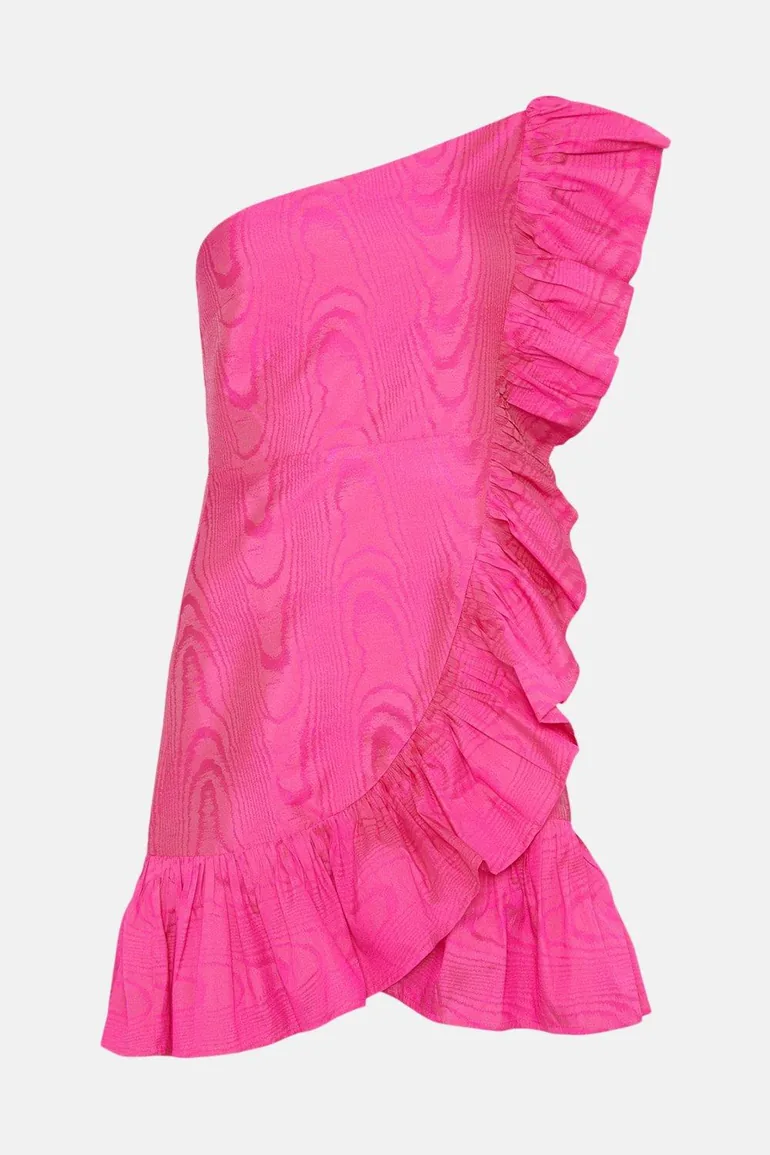 Petite One Shoulder Ruffle Taffeta Dress - 3
