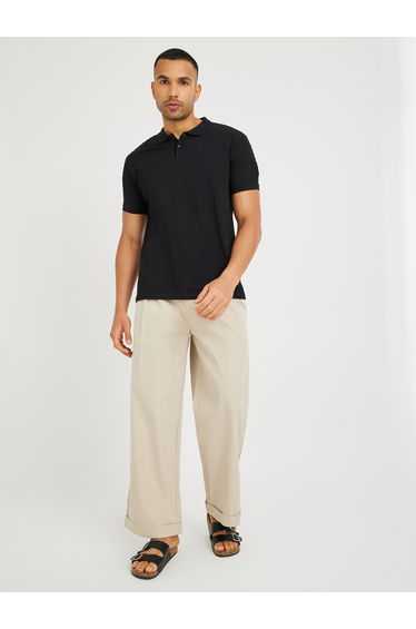 Solid Regular Fit Pique Biker Polo