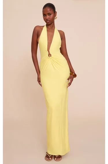 Lemon Double Layer Soft Touch Trim Detail Maxi Dress