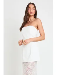 فستان بوهو بلون كريمي بقصة ميرمايد بلا أكتاف - 3