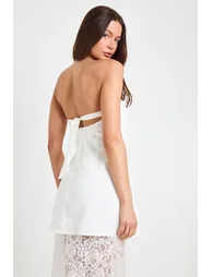 فستان بوهو بلون كريمي بقصة ميرمايد بلا أكتاف - 2