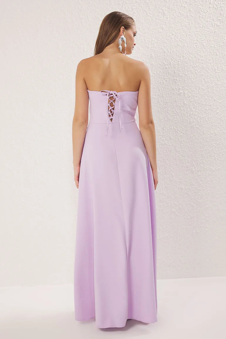 Lilac Strapless Back Detailed Woven Long Elegant Evening Night Graduation Dress Trendyol : Evening Dresses : VogaCloset Oman Lilac Strapless Back Detailed Woven Long Elegant Evening Night Graduation Dress Trendyol : Evening Dresses : VogaCloset Oman