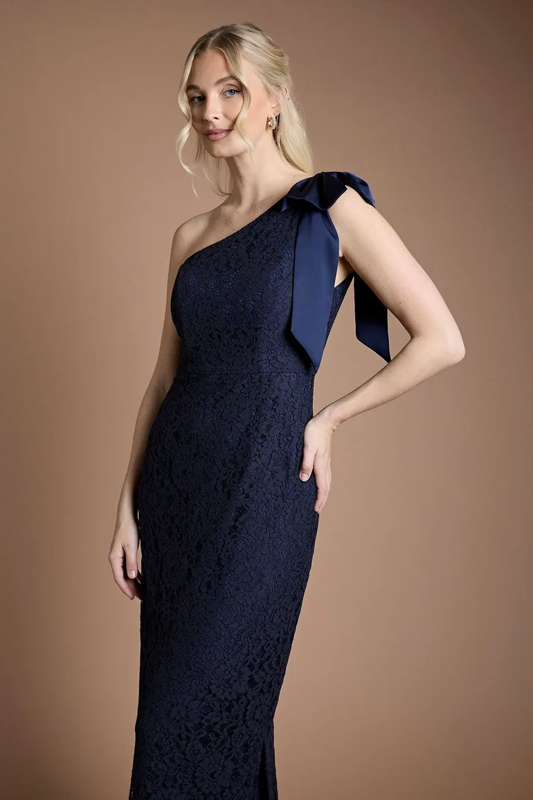 One Shoulder Bow Detail Lace  Dress - 1