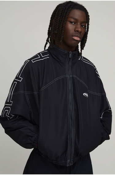 Oversized Official Large Scale Graphic Sports Jacket - black