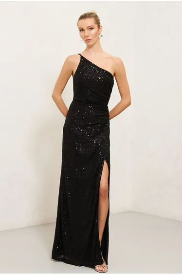 TFNC Layana Black Sequin Maxi Dress