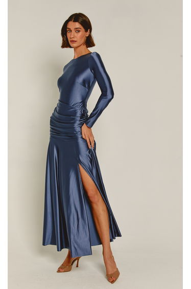 Navy Liquid Jersey Ruched Maxi Dress
