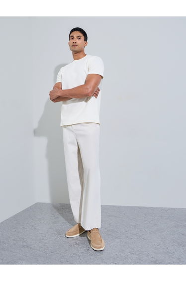Men Off White Crew Neck Regular Fit T-Shirt