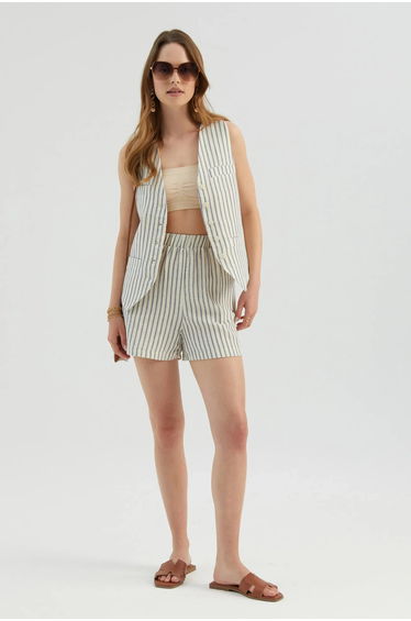 Striped High Waist Elastic Waist Shorts