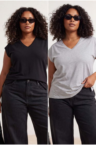 Black-Grey 2-Pack Oversize Fit Basic Plus Size T-Shirt