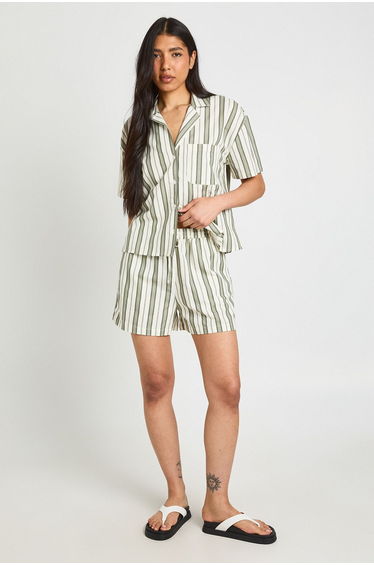 Tall Premium Linen Stripe Shorts - sage