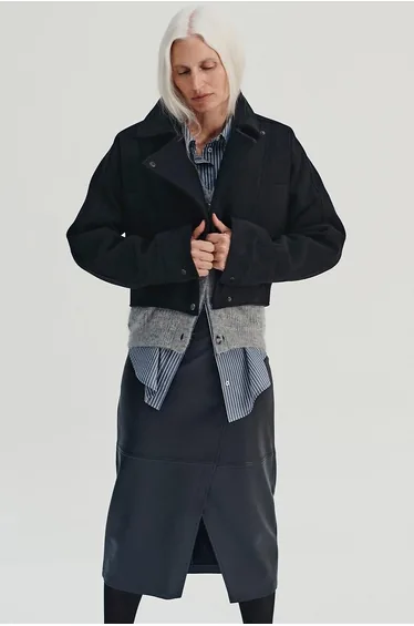 Biker Style Short Jacket in Wool Blend