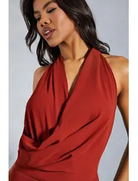 Chiffon Draped Neck Low Back Flare Leg Jumpsuit - 1