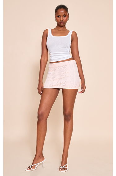 Pale Pink Lace Woven Mini Skirt
