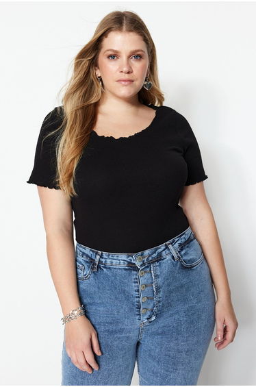 Plus Size Blouse - Black - Fitted