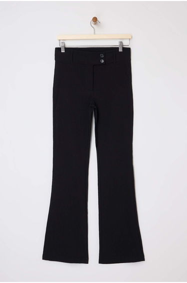 Black Bengaline Stretch Fabric Flare Low Waist Pants