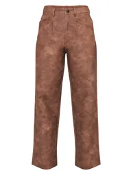 Chocolate Washed Faux Leather Dart Pocket Straight Leg Trousers - 4