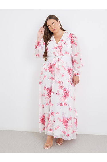 Plus Chiffon Maxi Dress with Floral Print
