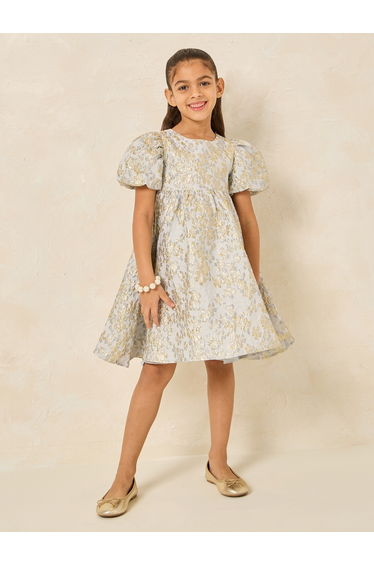 Jacquard Puff Sleeve Dress