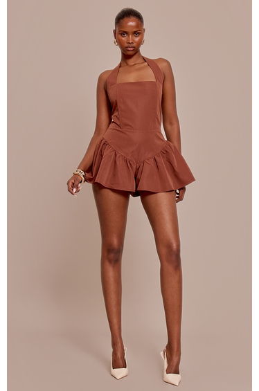 Chocolate Halter Neck Drop Waist Floaty Playsuit
