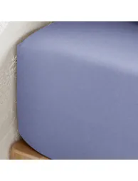 شرشف سرير قطن مغسول سادة بحواف مطاطية ارتفاع 30 سم  - 2