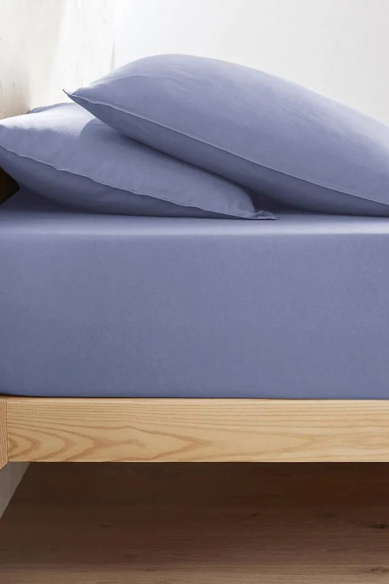 شرشف سرير قطن مغسول سادة بحواف مطاطية ارتفاع 30 سم 