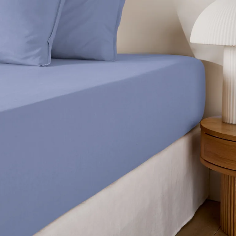 شرشف سرير قطن مغسول سادة بحواف مطاطية ارتفاع 30 سم  - 3
