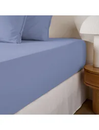 شرشف سرير قطن مغسول سادة بحواف مطاطية ارتفاع 30 سم  - 3