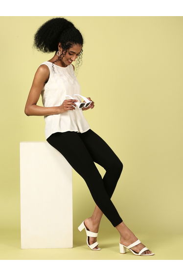 Black Knitted Cotton Blend Leggings