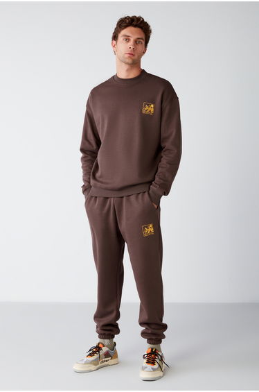 GRIMELANGE BENJI Men's Soft Fabric Embroidered Brown Tracksuit Set