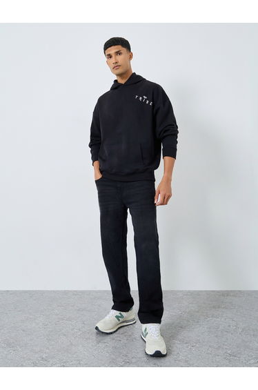 Men Black Oversized Heavy Fleece Hoodie