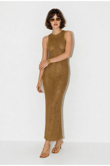 LUCCI Textured Viscose Sleeveless Bodycon Maxi Dress