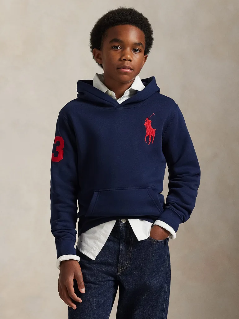 Ralph Lauren Boys Big Pony Logo Hoodie in Navy - 3