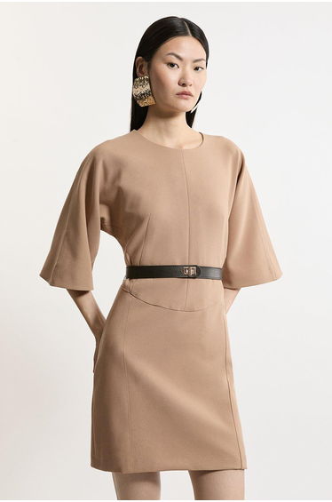 Compact Stretch Tailored Belted Dress