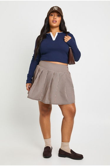 Plus Check Pleated Skirt - multi