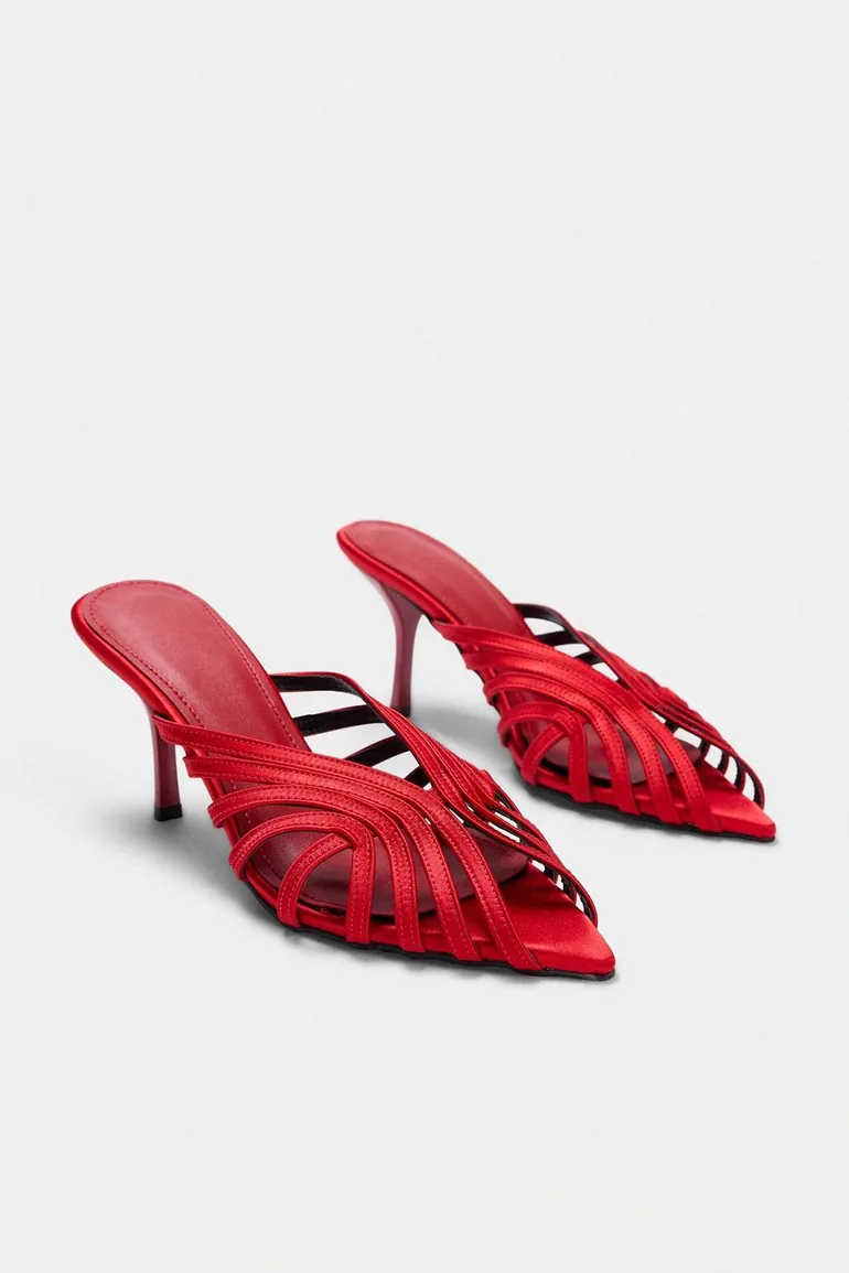 Red Satin 8 cm Women's Classic Heeled Shoes
