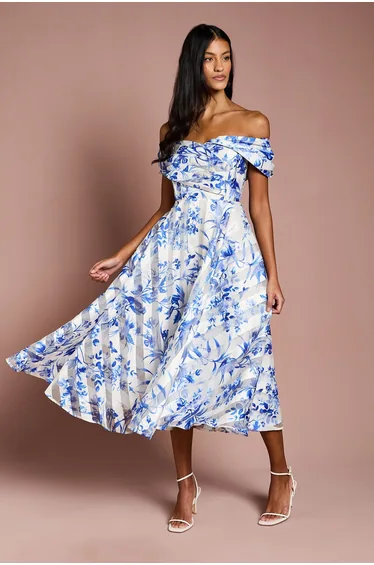 Petite Stripe Organza Pleated Top Midi Dress