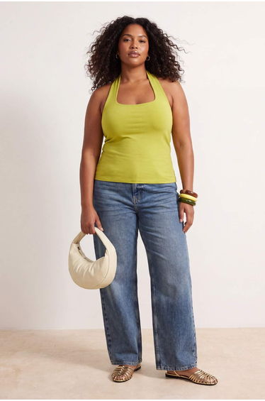 Oil Green Soft Drapey Fabric Cropped Knitted Large Size Undershirt