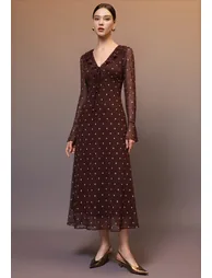 Polka Dot Ruffle Tie-Neck Chiffon Maxi Dress for Evening Parties & Date Nights - 1