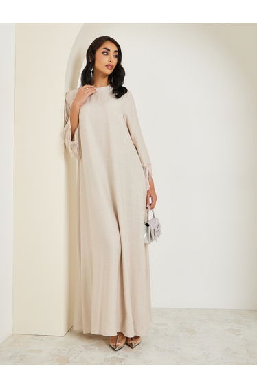 Women Rhinestone Embellished Jalabiya with Tassel Trim