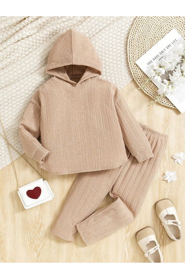 Girls Textured Hooded Top and Pants Set