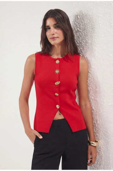 Red Button Detailed Vest