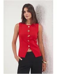 Red Button Detailed Vest