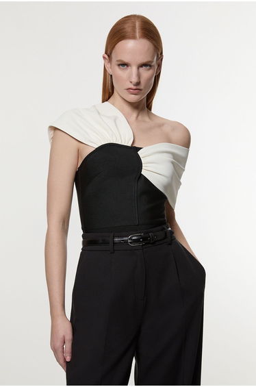 Figure Form Bandage Knit Asymmetric Strap Top