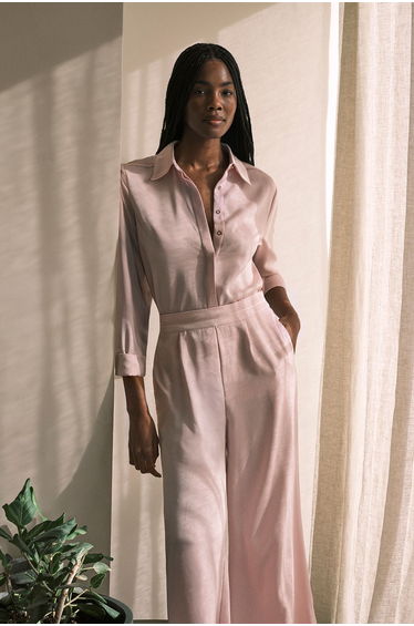 Hammered Satin Wide Leg Woven Trouser
