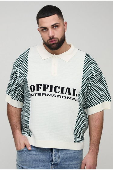 Plus Oversized Boxy Check Official Moto Knitted Polo